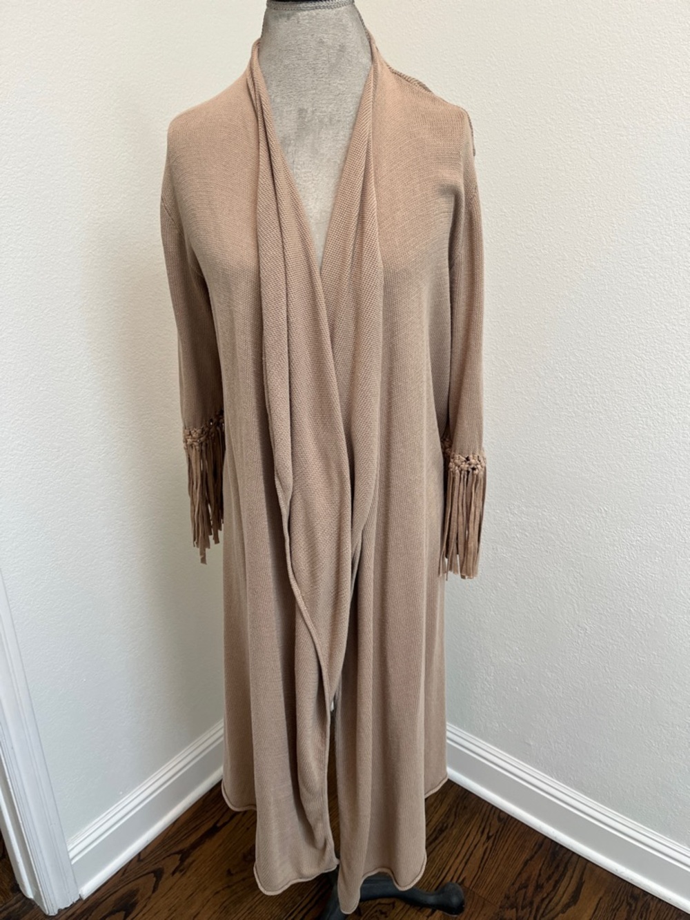 UGG Long Open Front Fringe Sleeve Cardigan - Beige/Taupe